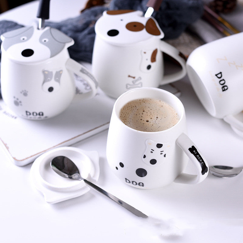 Cartoon Ceramic Mug with Lid and Spoon 