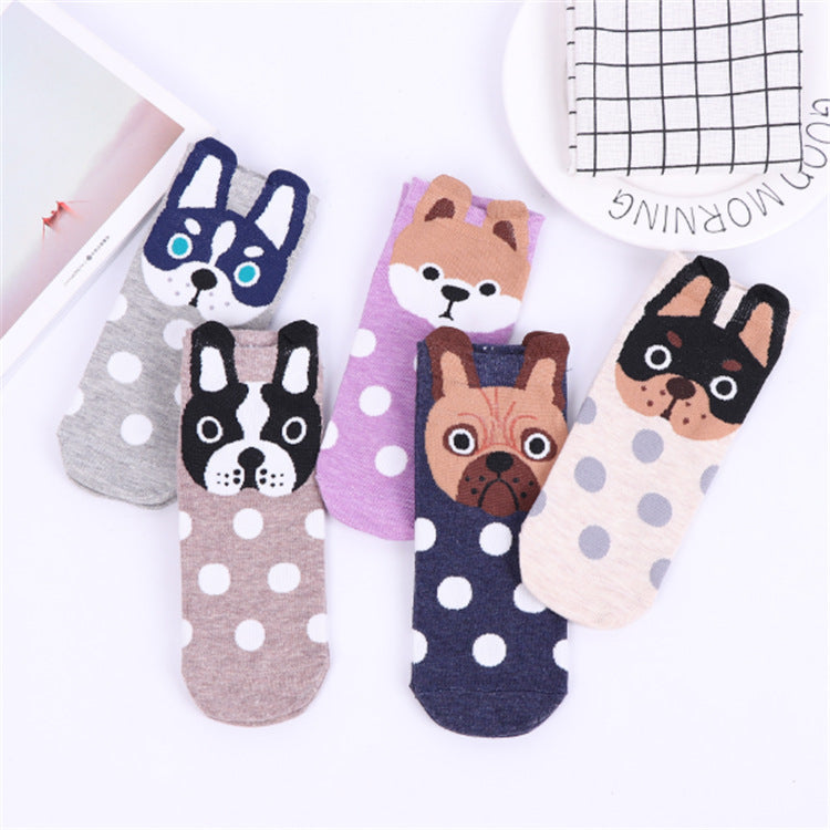 🧦🌟 Adult Boat Socks with Dog Face Cartoon Polka Dots – Cozy, Breathable, and Fun! 🌟🧦