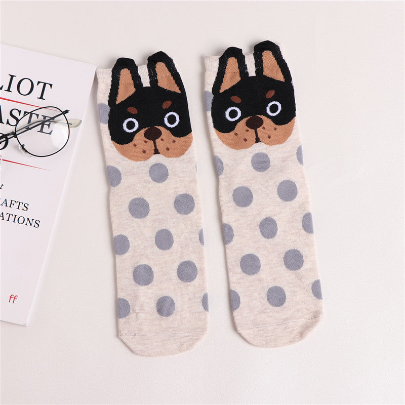 🧦🌟 Adult Boat Socks with Dog Face Cartoon Polka Dots – Cozy, Breathable, and Fun! 🌟🧦