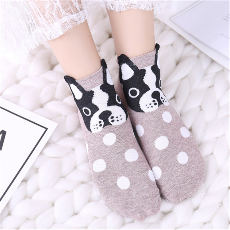 🧦🌟 Adult Boat Socks with Dog Face Cartoon Polka Dots – Cozy, Breathable, and Fun! 🌟🧦