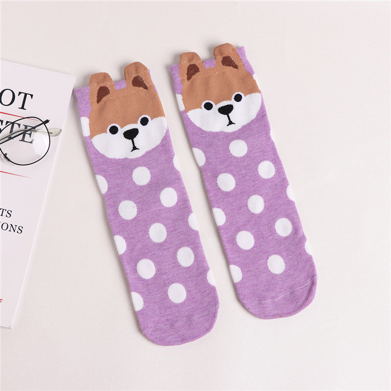 🧦🌟 Adult Boat Socks with Dog Face Cartoon Polka Dots – Cozy, Breathable, and Fun! 🌟🧦