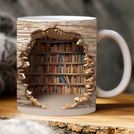 📚 3D Bookshelf Mug Creative Ceramic Water Cup With Handle ☕