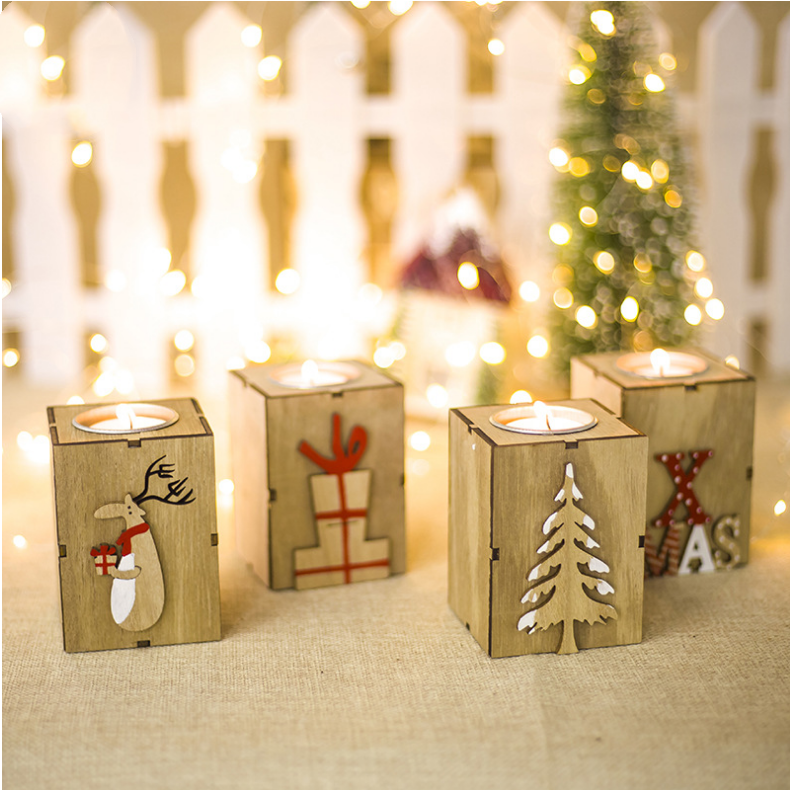 4 Pcs Christmas Candle Holders Creative Gifts Decoration Mini Wooden Candlestick Stand