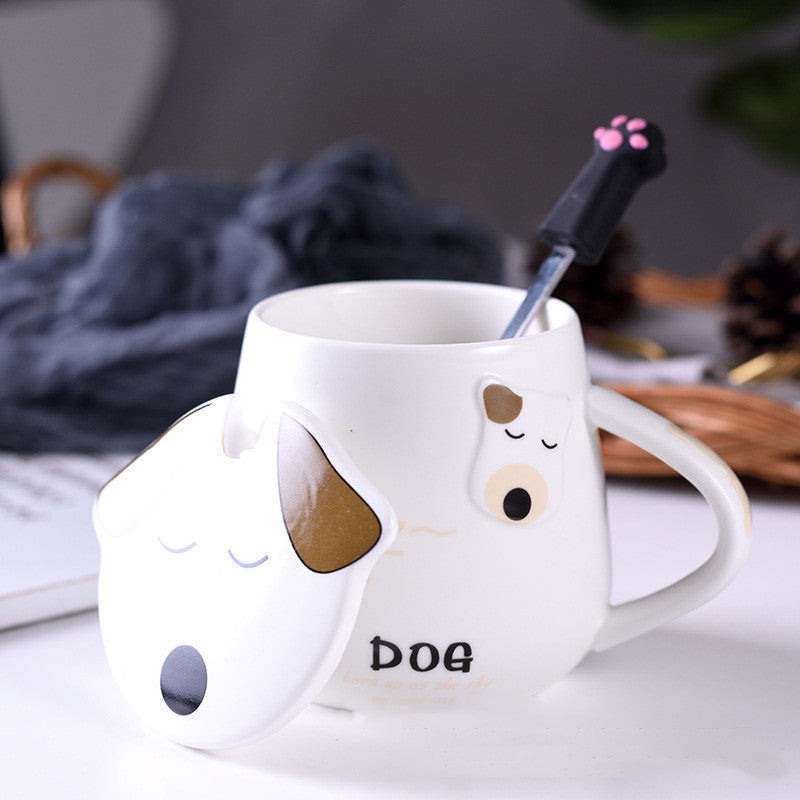 Cartoon Ceramic Mug with Lid and Spoon 