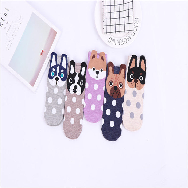 🧦🌟 Adult Boat Socks with Dog Face Cartoon Polka Dots – Cozy, Breathable, and Fun! 🌟🧦