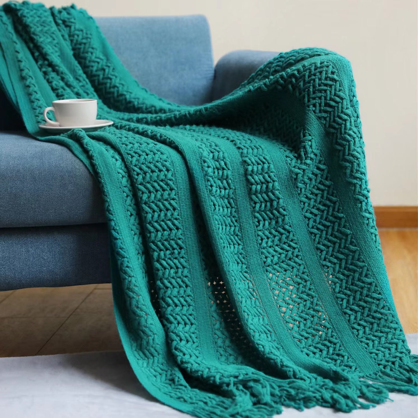 Knitted Cozy Chenille Throw Blanket