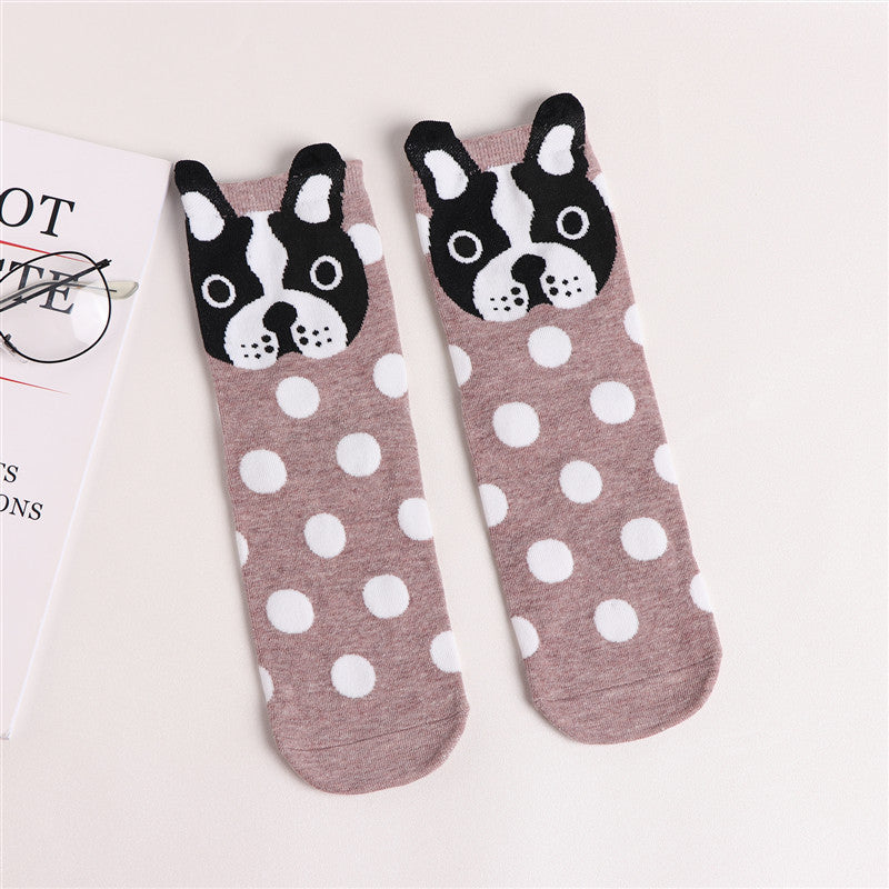 🧦🌟 Adult Boat Socks with Dog Face Cartoon Polka Dots – Cozy, Breathable, and Fun! 🌟🧦