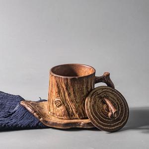 Handmade Stoneware Coffee Mug with a Lid and a Tray