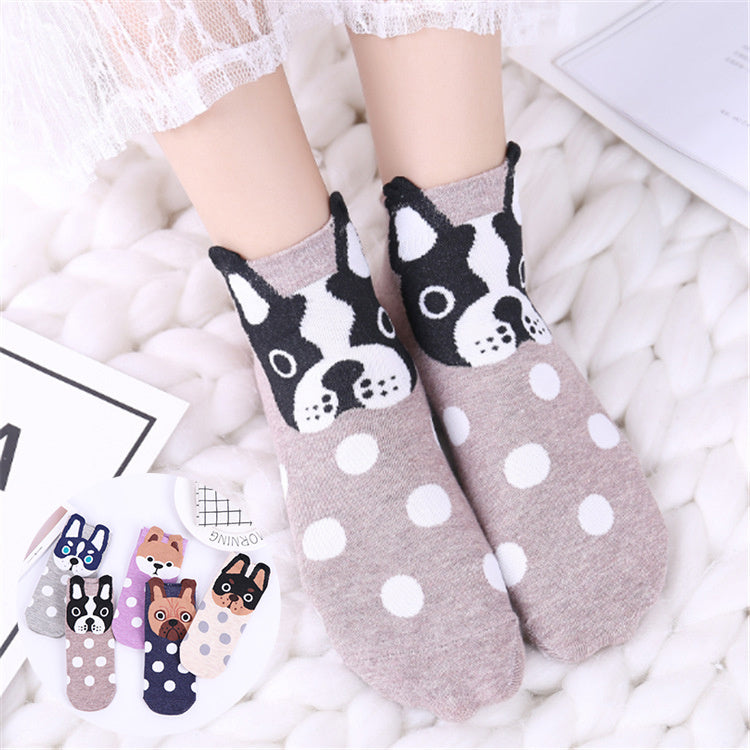 🧦🌟 Adult Boat Socks with Dog Face Cartoon Polka Dots – Cozy, Breathable, and Fun! 🌟🧦