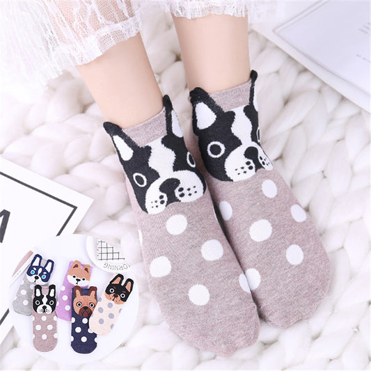 🧦🌟 Adult Boat Socks with Dog Face Cartoon Polka Dots – Cozy, Breathable, and Fun! 🌟🧦