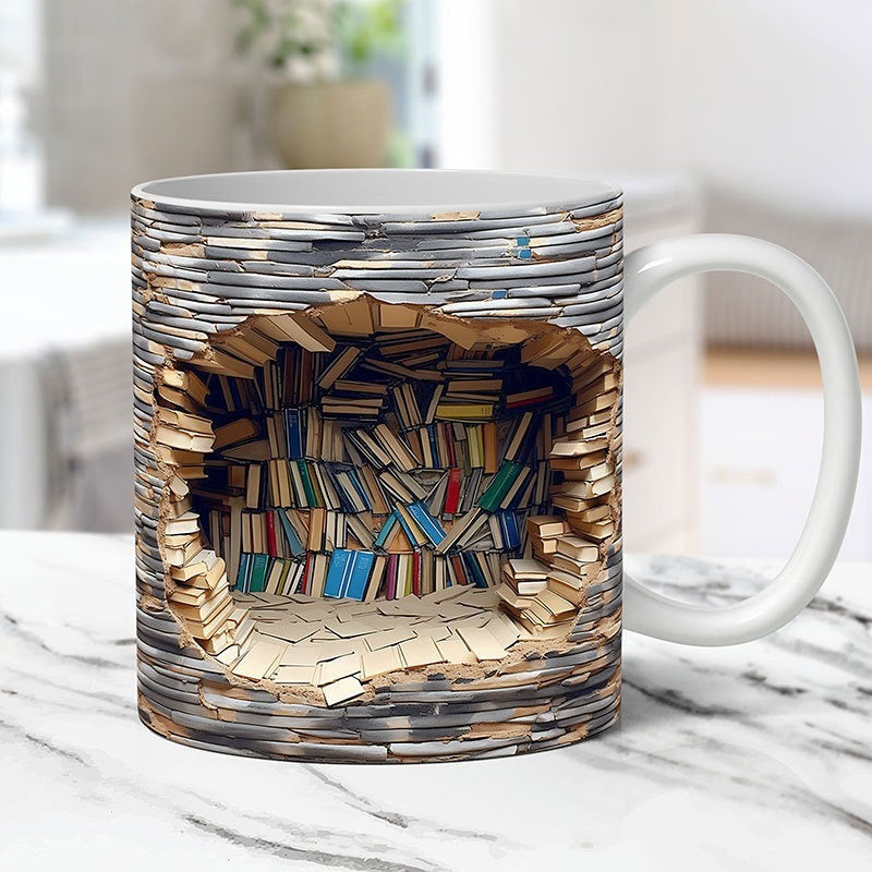 📚 3D Bookshelf Mug Creative Ceramic Water Cup With Handle ☕