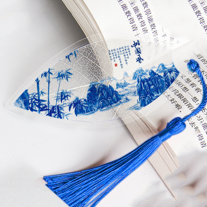 Leaf Vein Bookmark, Chinese Painting, Real Leaf Vein, Creative Bookmark, Chinese Style, Jiangnan Water Town Landscape