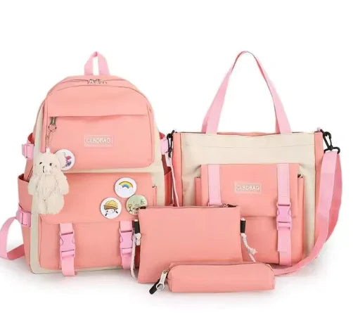 5-Piece Canvas Backpack Set for Teen Girls