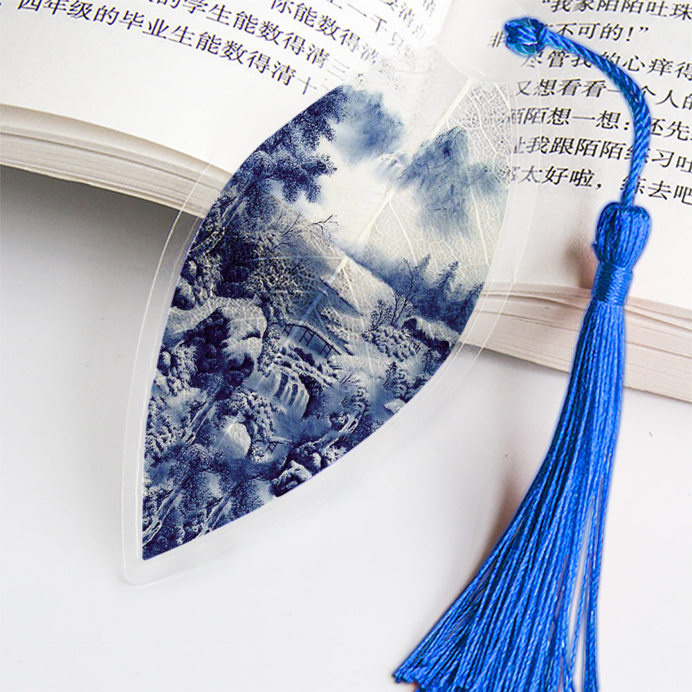 Leaf Vein Bookmark, Chinese Painting, Real Leaf Vein, Creative Bookmark, Chinese Style, Jiangnan Water Town Landscape