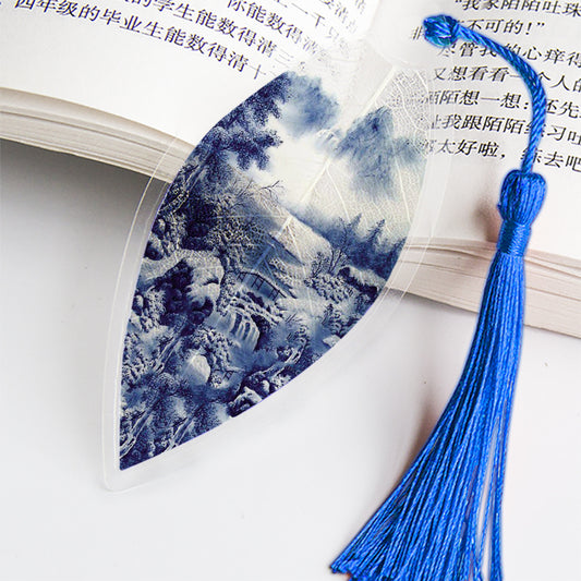 Leaf Vein Bookmark, Chinese Painting, Real Leaf Vein, Creative Bookmark, Chinese Style, Jiangnan Water Town Landscape