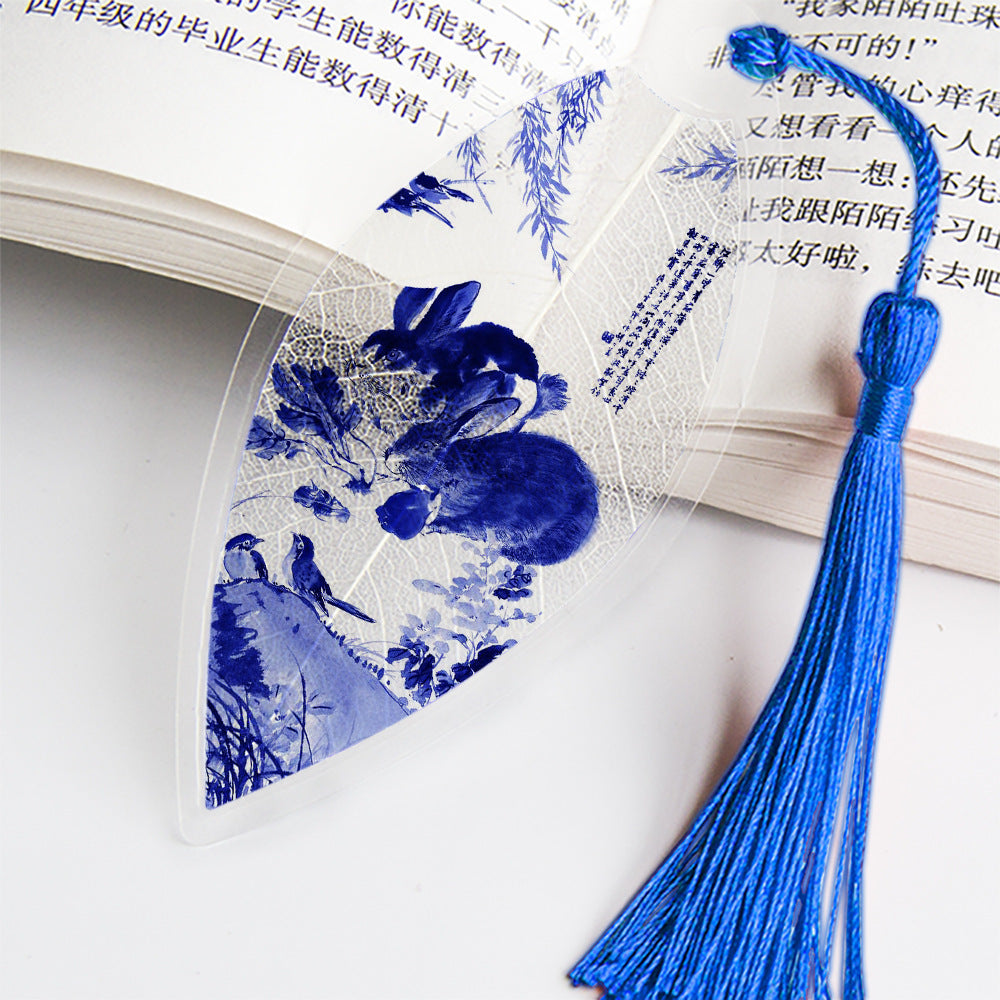 Leaf Vein Bookmark, Chinese Painting, Real Leaf Vein, Creative Bookmark, Chinese Style, Jiangnan Water Town Landscape