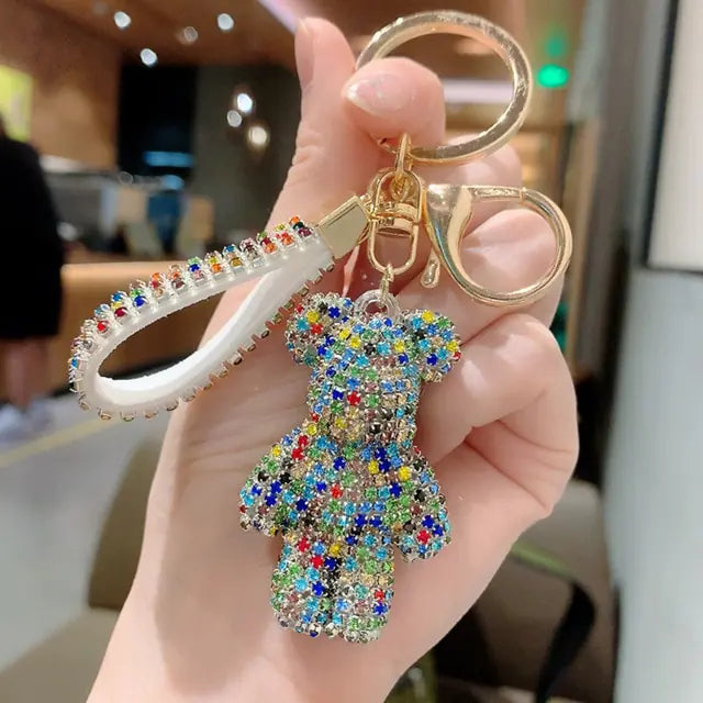 Rhinestone Animal Leather Strap Keychain