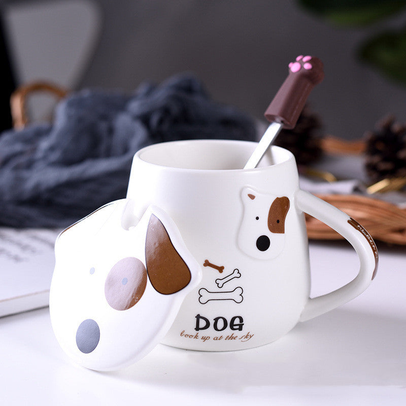 Cartoon Ceramic Mug with Lid and Spoon 