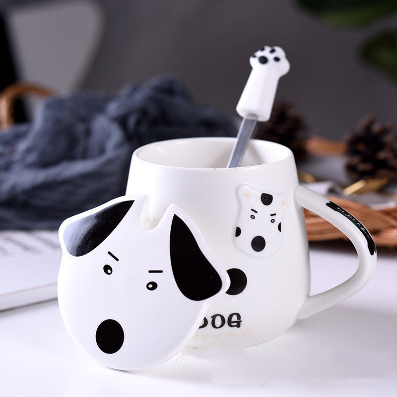 Cartoon Ceramic Mug with Lid and Spoon 