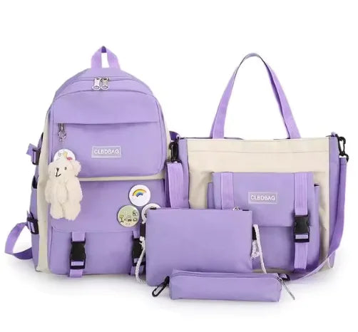 5-Piece Canvas Backpack Set for Teen Girls