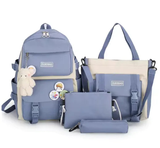 5-Piece Canvas Backpack Set for Teen Girls