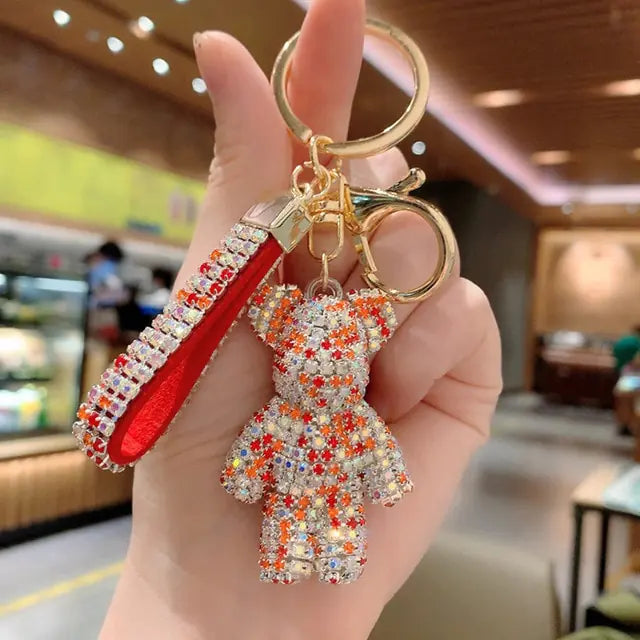 Rhinestone Animal Leather Strap Keychain